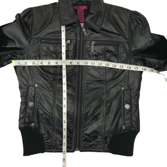 Vintage 90's Personal Identity Rare Women's Medium Shinny Black Biker Jacket Top - Picture 15 of 16